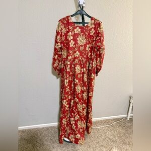 100% Cotton Floral Burnt Orange Maxi Dress
